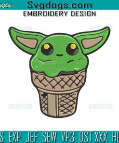 Cute Ice Cream Green Baby Yoda Embroidery Design File, Yoda Embroidery Design File