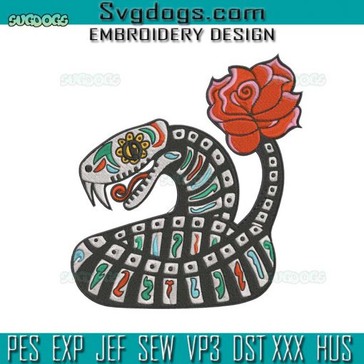 Dia De Los Muertos Snake Embroidery Design File, Snake Embroidery Design File