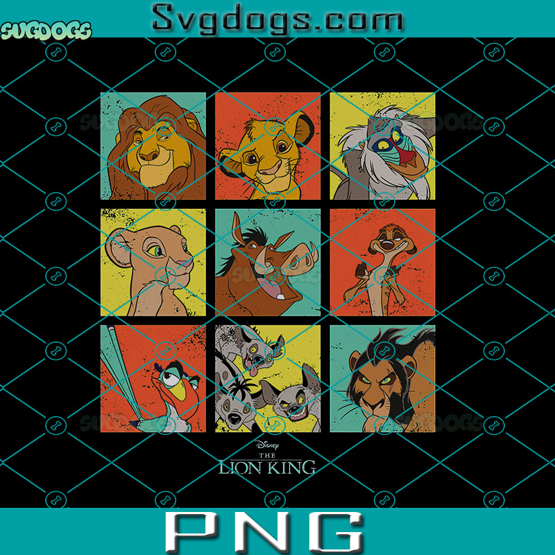 Disney The Lion King Characters 90s Grid Long Sleeve PNG, Simba PNG, The Lion King PNG