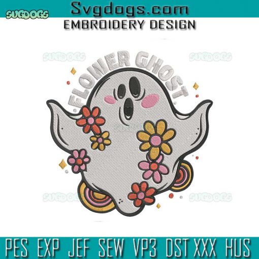 Flower Floral Ghost Halloween Embroidery Design File, Flower Ghost Embroidery Design File