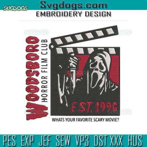 Woodsboro Horror Film Club Embroidery Design File, Scream Ghost Embroidery Design File