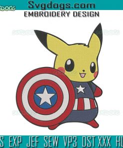 Pikachu Captain Embroidery Design File, Pikachu Embroidery Design File