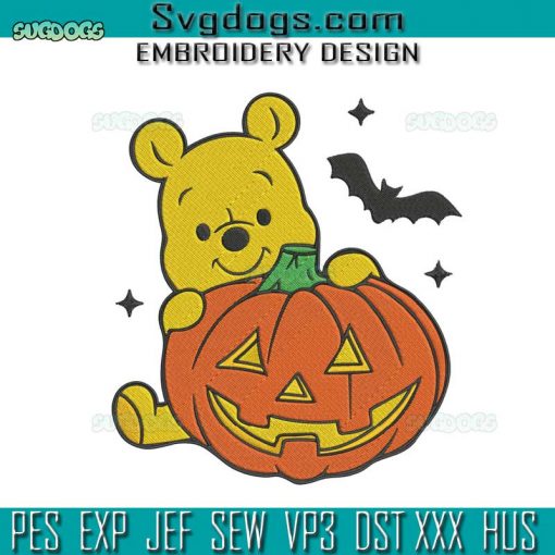 Pumpkin Fall Season Honey Bear Embroidery Design File, Pooh Halloween Embroidery Design File