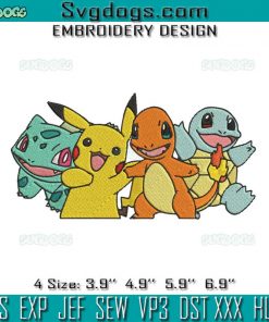 Pikachu Embroidery Design File, Charmander Embroidery Design File, Squirtle Embroidery Design File