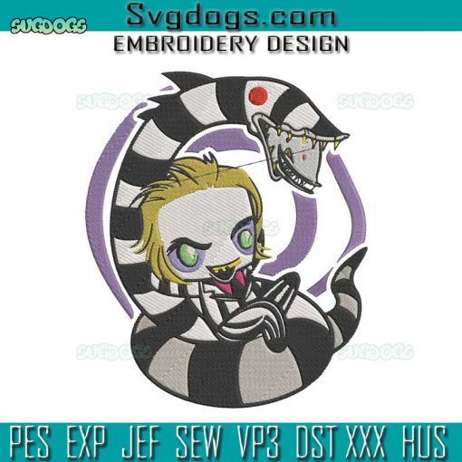 Bettlejuice Embroidery Design File, Sandworm Beetlejuice Snake Embroidery Design File