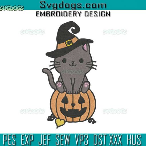 Cute Cat Halloween Embroidery Design File, Cat Pumpkin Embroidery Design File