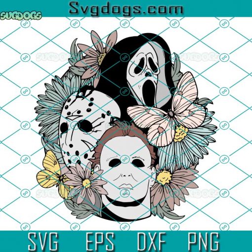 Halloween Floral SVG, Scream SVG, Jason SVG, Freddy SVG