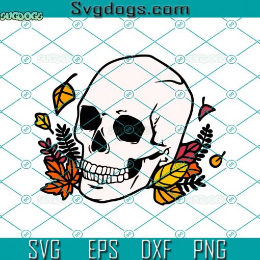 Skull With Autumn Leaves SVG, Halloween Gift SVG, Skull SVG