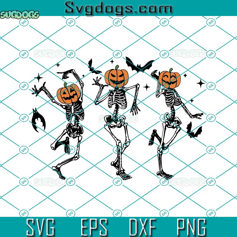 Dancing Pumpkin Head Skeletons Halloween SVG, Dancing Skeletons SVG, Skeletons Dancing SVG