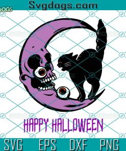 Happy Halloween Black Cat Moon SVG, Cat Moon SVG, Happy Halloween SVG