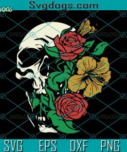 Skull With Flowers SVG, Skull Rouse Face SVG, Floral Skull Face SVG