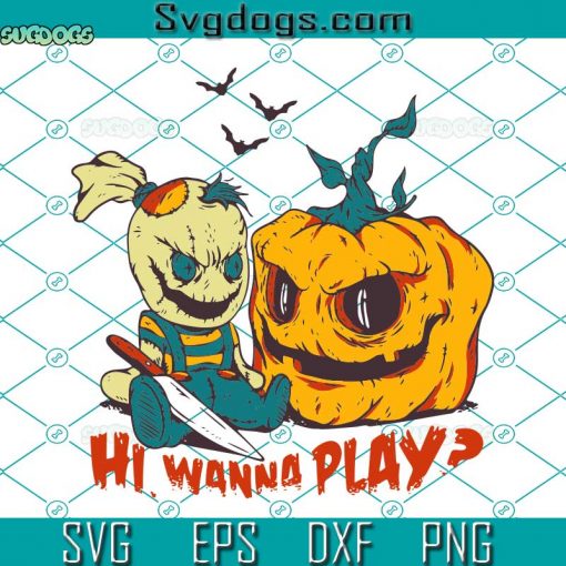 Chucky Doll Hi Wanna Play Pumpkin Halloween SVG, Chucky SVG, Pumpkin Halloween SVG