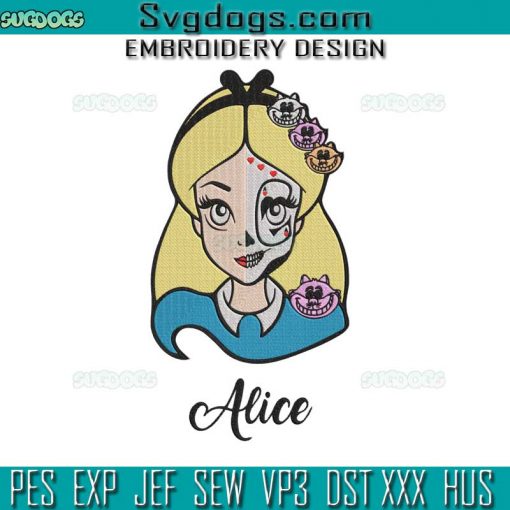 Wonderland Girl Sugar Skull Embroidery Design File, Alice Embroidery Design File