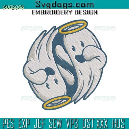 Cute Yin Yang Ghost Cartoon Embroidery Design File, Ghost Halloween Embroidery Design File