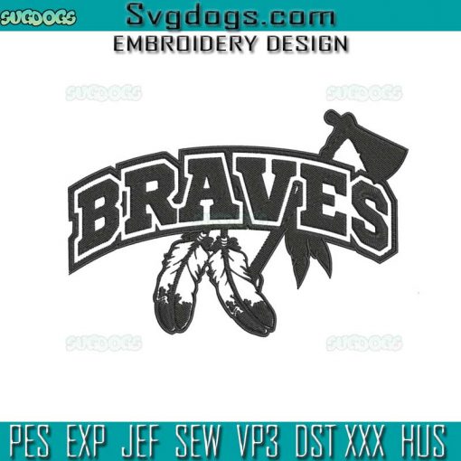 Braves Embroidery Design File, Braves Vertical Flag Baseball Embroidery Design File
