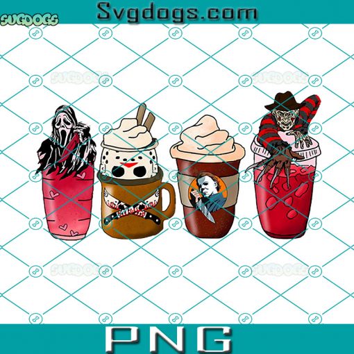 Horror Fall Halloween Coffee PNG, Scary Movie Halloween Horror Killers Iced Coffee PNG, Horror Halloween Coffee PNG