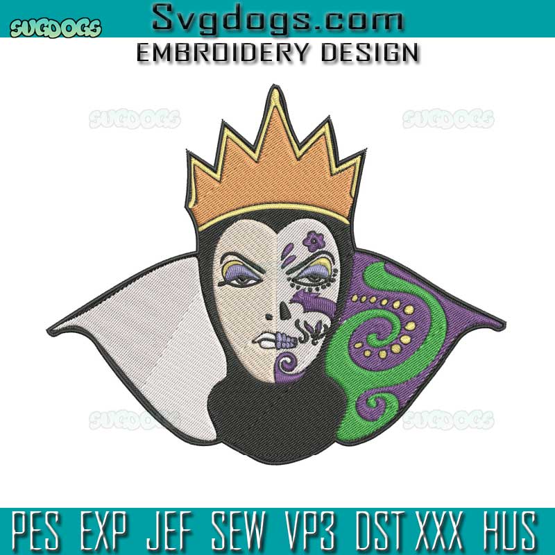Evil Queen Sugar Skull Embroidery Design File, Cartoon Embroidery Design File, Halloween Embroidery Design File