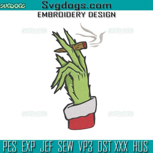 Grinch Smoking Blunt Embroidery Design File, Christmas Weed Embroidery Design File