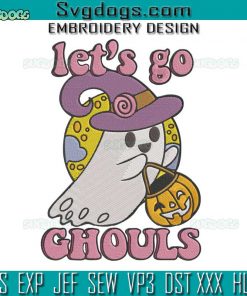 Groovy Let’s Go Embroidery Design File, Groovy Halloween Cute Ghost Embroidery Design File