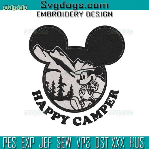 Camper Mickey Mouse Embroidery Design File, Happy Camper Embroidery Design File