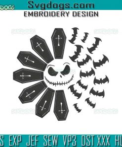 Jack Skellington Bat Embroidery Design File, Jack Skellington Halloween Embroidery Design File