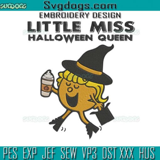 Little Miss Halloween Queen Embroidery Design File, Cute Girl Halloween Embroidery Design File
