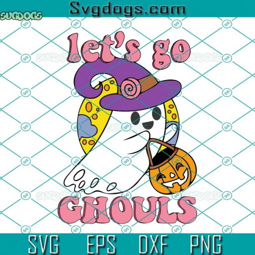 Groovy Let’s Go Ghouls SVG, Floral Ghost Hippie Halloween SVG, Retro Halloween SVG