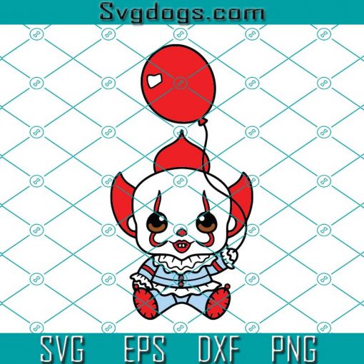 Baby Clown SVG, Halloween Character SVG, Clown Baby Holding Balloons Cute SVG, Balloons Halloween SVG