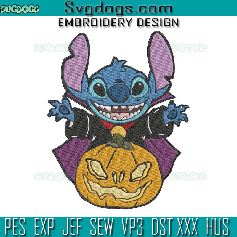 Stitch Vampire Pumpkin Embroidery Design File, Stitch Halloween Embroidery Design File