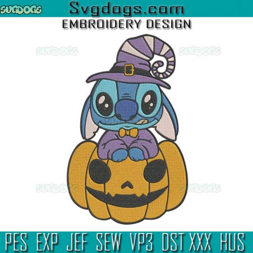 Stitch Witch Pumpkin Embroidery Design File, Stitch HalloweenEmbroidery Design File