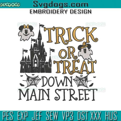 Trick Or Treat Down Main Street Embroidery Design File, Disney Mouse Halloween Embroidery Design File