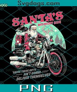 Santas Midnight Ride PNG, Santa Claus Riding Motorcycle Merry Christmas PNG, Motorcycle Christmas PNG