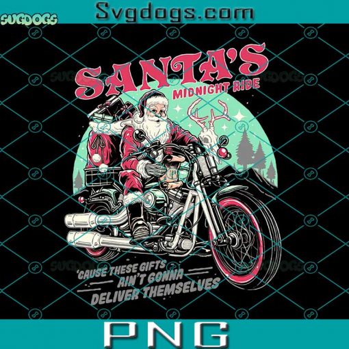Santas Midnight Ride PNG, Santa Claus Riding Motorcycle Merry Christmas PNG, Motorcycle Christmas PNG