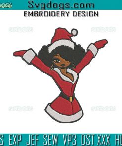 Black Woman Christmas Embroidery Design File, Christmas Santa Girl Embroidery Design File