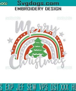 Merry Christmas Rainbow Embroidery Design File, Christmas Embroidery Design File