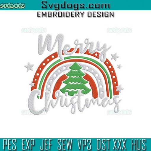 Merry Christmas Rainbow Embroidery Design File, Christmas Embroidery Design File