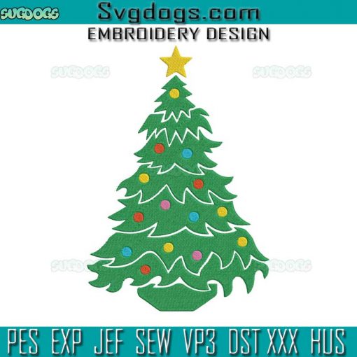 Christmas Tree Embroidery Design File, Merry Christmas Embroidery Design File