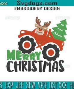 Christmas Tree Truck Embroidery Design File, Merry Christmas Embroidery Design File