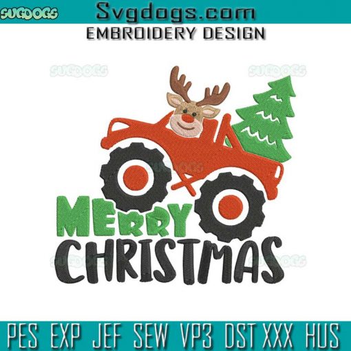 Christmas Tree Truck Embroidery Design File, Merry Christmas Embroidery Design File