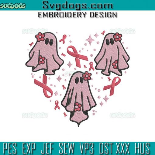 Daisy Ghost Cancer Embroidery Design File, Spooky Ghost Embroidery Design File