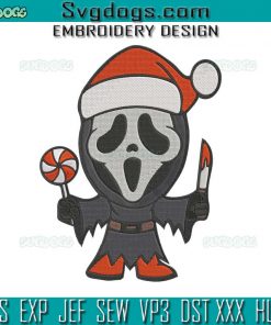 Ghostface Chibi Christmas Hat Embroidery Design File, Christmas Baby Ghost Horror Xmas Embroidery Design File