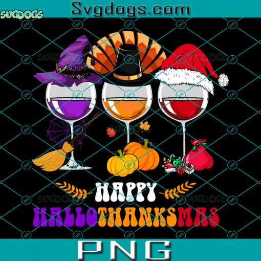 Happy Hallothanksmas PNG, Wine Glasses Witch Santa Hat Pumpkin PNG, Halloween PNG