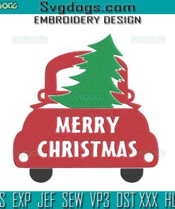 Merry Christmas Bug Car Embroidery Design File, Christmas Truck Embroidery Design File