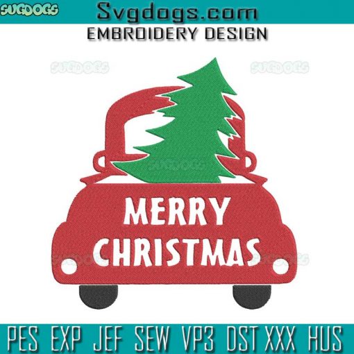 Merry Christmas Bug Car Embroidery Design File, Christmas Truck Embroidery Design File