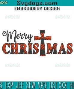 Merry Christmas Jesus Embroidery Design File, Cross Embroidery Design File
