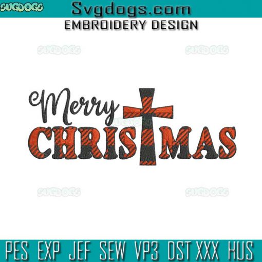 Merry Christmas Jesus Embroidery Design File, Cross Embroidery Design File