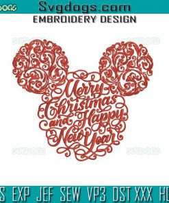 Christmas Mickey Mouse Head Embroidery Design File, Merry Christmas And Happy New Year Embroidery Design File