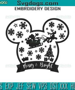 Mickey Pluto Christmas Embroidery Design File, Merry Bright Embroidery Design File