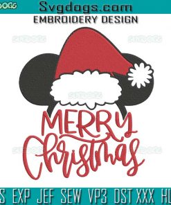Mickey with Santa hat Merry Christmas Embroidery Design File, Mickey Santa Ears Embroidery Design File