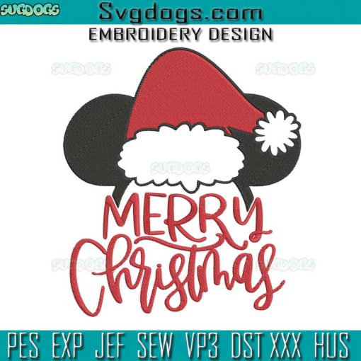 Mickey with Santa hat Merry Christmas Embroidery Design File, Mickey Santa Ears Embroidery Design File